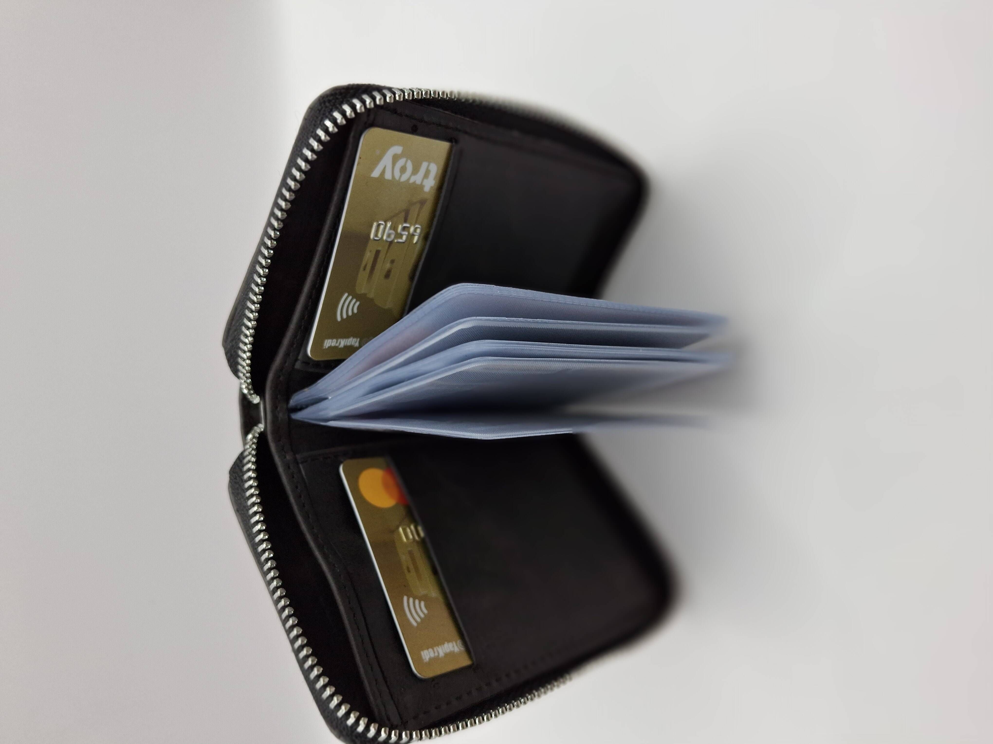 Fermuarlı Kartlık Deri Cüzdan Yatay-Siyah